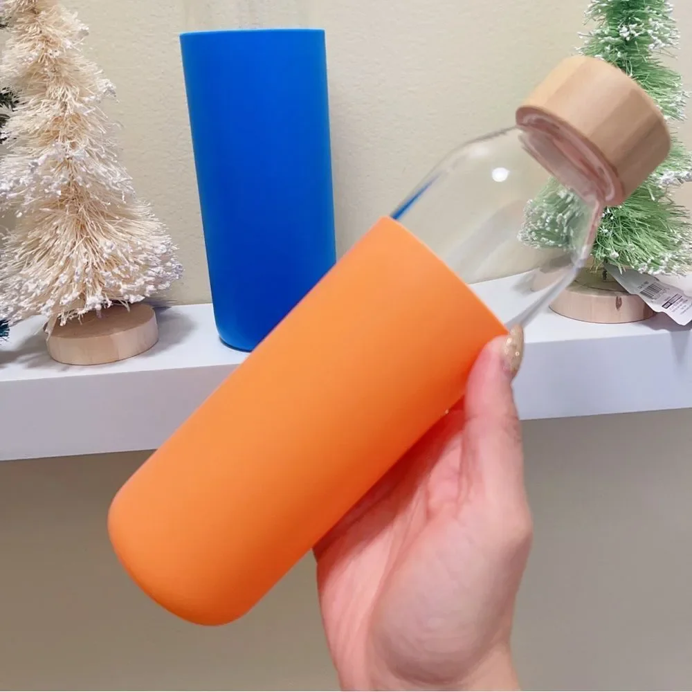 2x Reusable Glass Water Bottle With Bamboo Lid 18.5 oz - Picture 3 of 11